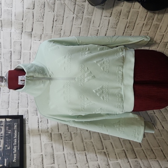 adidas Tops - Womens Adidas Logo Jacquard Half Zip Sweatshirt